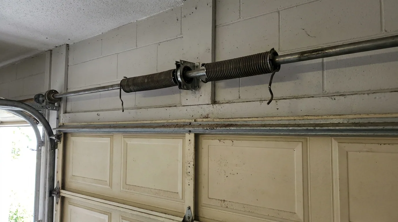 two torsion springs on a garage door shaft in a Florida garage